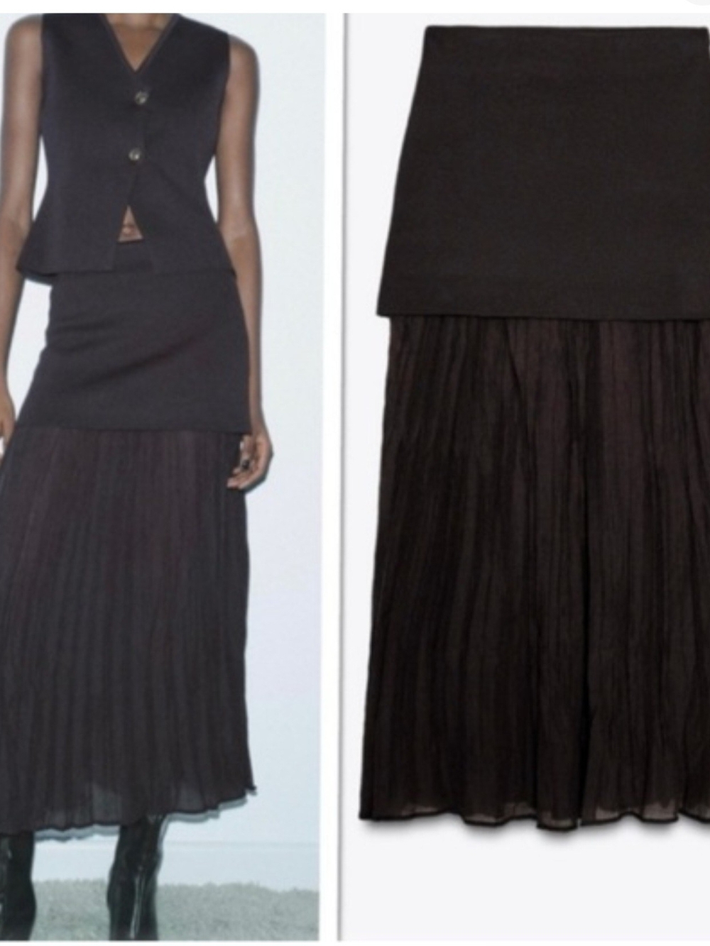 Zara Black Tiered Pleated Maxi Skirt - Women's